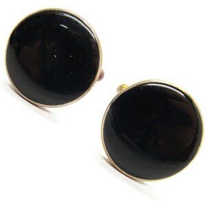 Vintage Cufflinks Round Gold Tone Black Shirt Accessories Wedding